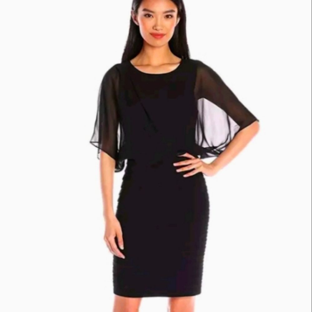 Adrianna Papell Black Knee Length Pleated Dress Size 8